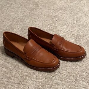 Madewell Tan Cognac Brown Leather Corinne Lugsole Loafers 7.5 Chunky